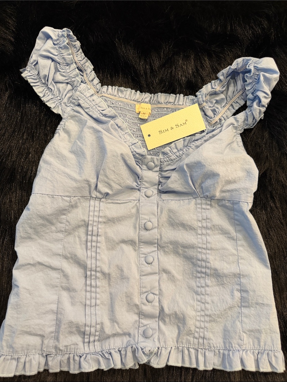 Sim & Sam Light Blue Ruffled Cotton Crop Top